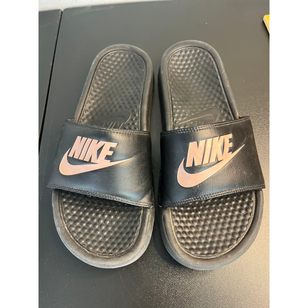 Nike Benassi JDI Slides Black Rose Gold Women US Size 7‎